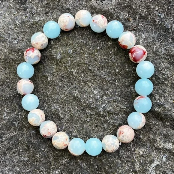 African Jasper Gemstone Stretch Bracelet | Handmade - Picture 3 of 5